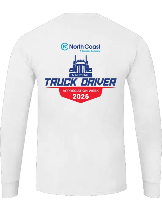 Core Blend White Long Sleeve Tee w/2025 Driver Appreciation Logo, North Coast Logo
