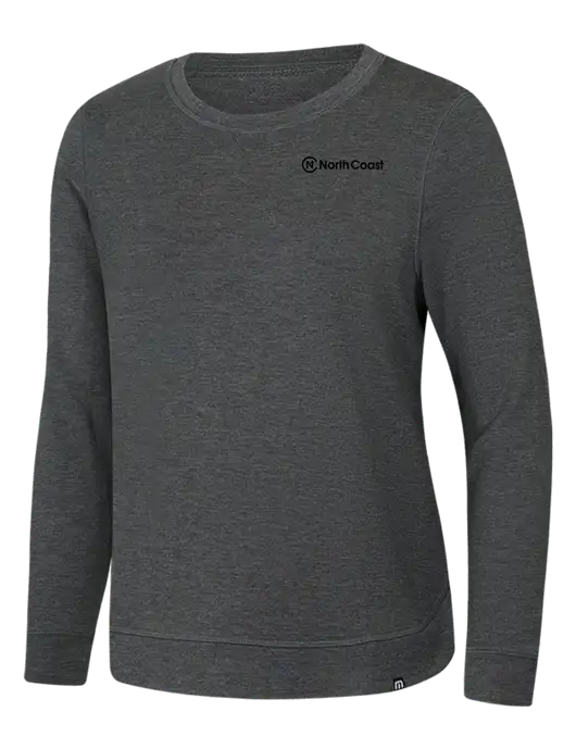 TravisMathew Womens Dark Grey Heather Lightweight Long Weekend Crew w/North Coast Logo