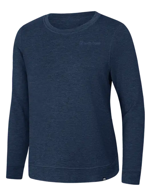 TravisMathew Womens Dark Slate Blue Heather Lightweight Long Weekend Crew w/North Coast Logo
