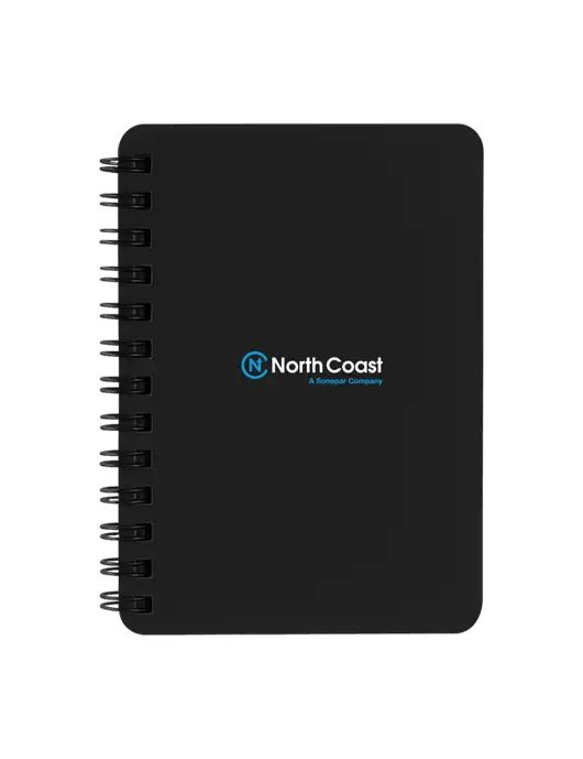 Sturdy Black Hardcover Notebook, 5.25 x 7 w/North Coast Logo