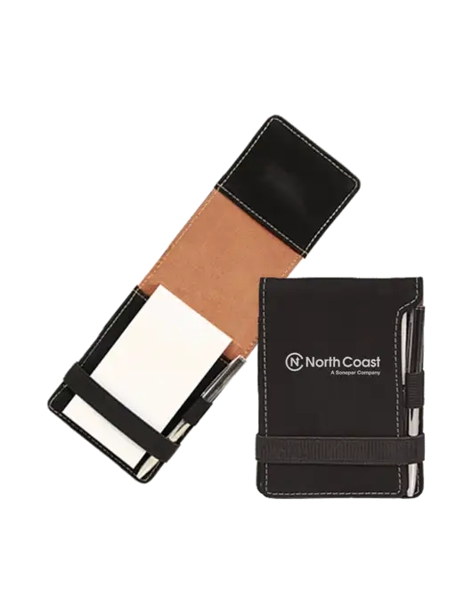 Black Leatherette Mini Notepad with Pen,  3.25 x 4.75 w/North Coast Logo