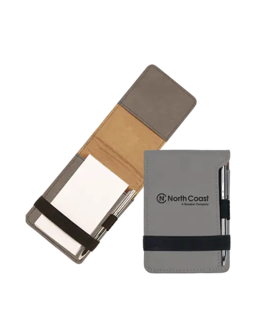 Grey Leatherette Mini Notepad with Pen,  3.25 x 4.75 w/North Coast Logo