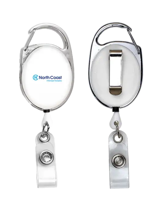 White Carabiner Style Badge Reel and Badge Holder w/North Coast Logo
