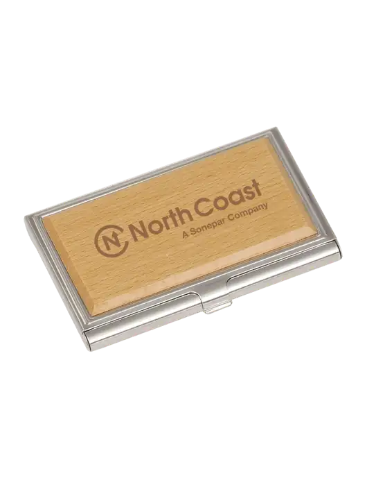 Wood & Silver Business Card Case w/North Coast Logo