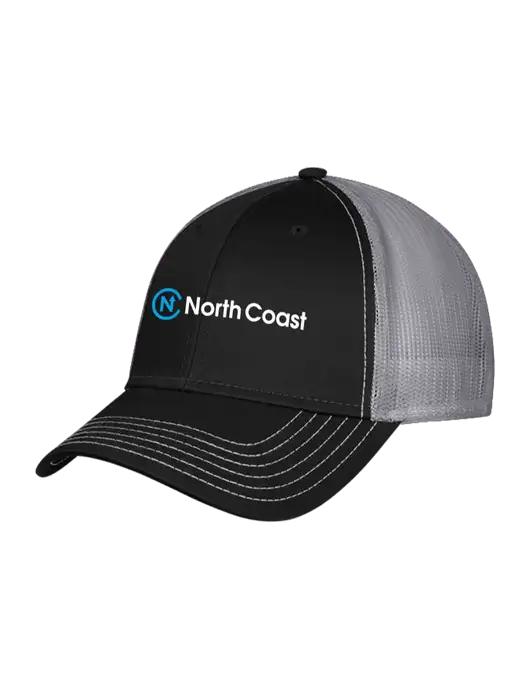 Black/Medium Dark Grey Mesh Trucker Cap Snap Back w/North Coast Logo