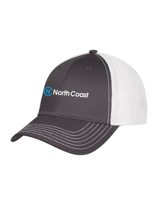Dark Grey/White Mesh Trucker Cap Snap Back w/North Coast Logo