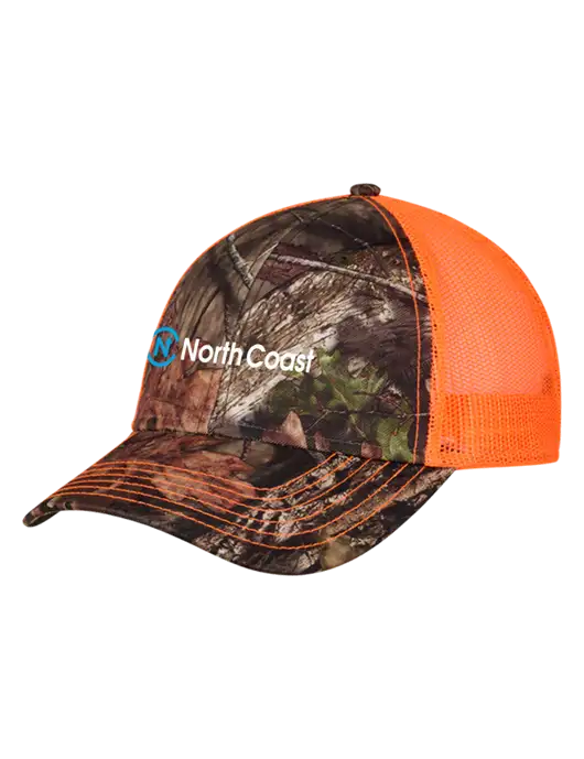 Country Orange Mossy Oak Camo Mesh Trucker Cap Snap Back w/North Coast Logo