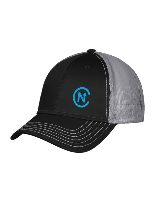 Black/Medium Dark Grey Mesh Trucker Cap Snap Back w/North Coast Icon Logo