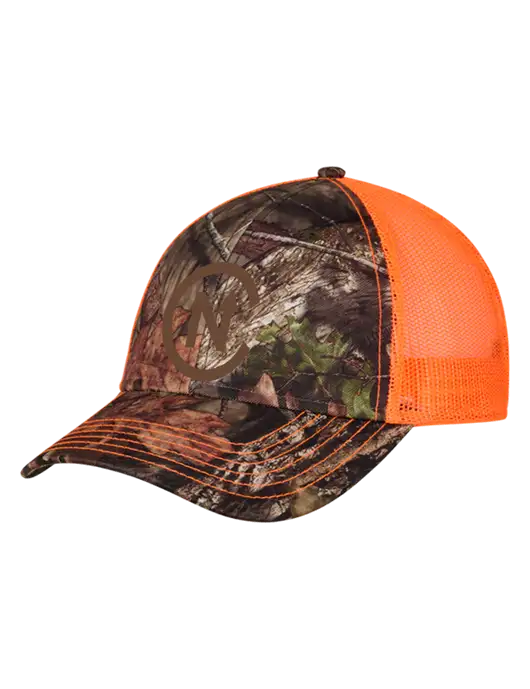 Country Orange Mossy Oak Camo Mesh Trucker Cap Snap Back w/North Coast Icon Logo
