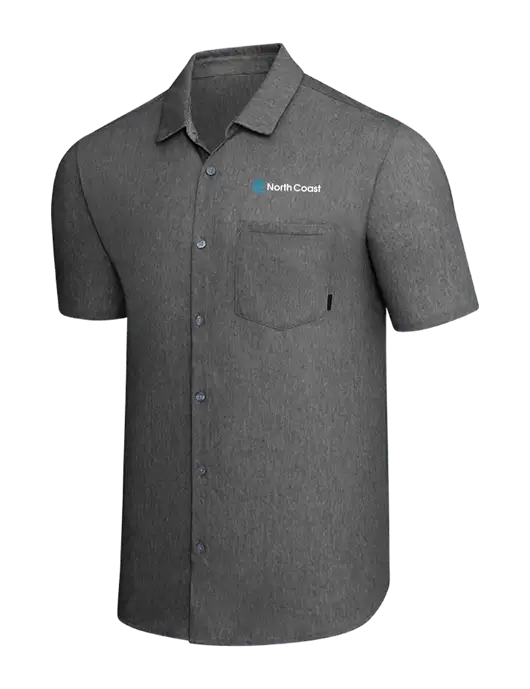 OGIO Dark Grey Heather Extend Short Sleeve Button Up Shirt w/North Coast Logo