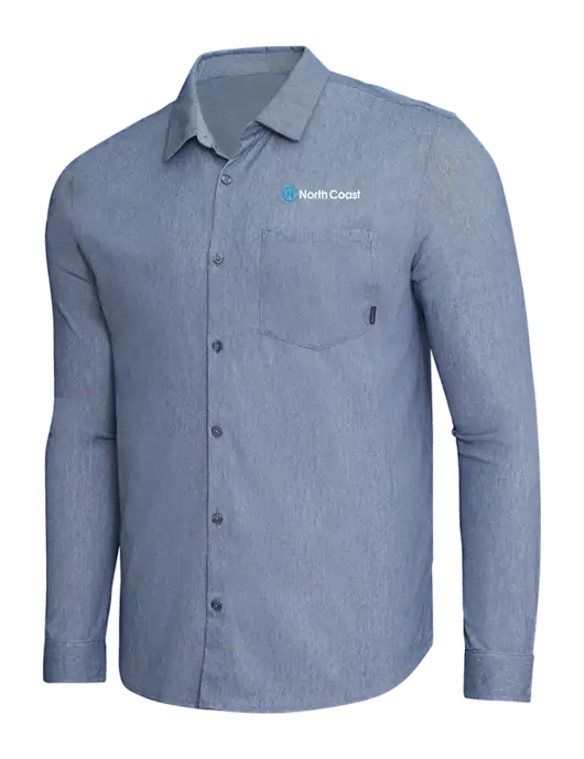 OGIO Slate Blue Heather Extend Long Sleeve Button Up Shirt w/North Coast Logo