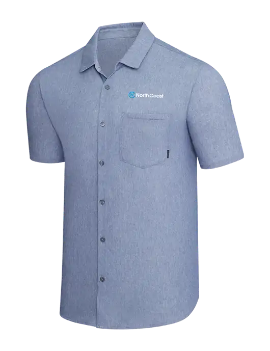 OGIO Slate Blue Heather Extend Short Sleeve Button Up Shirt w/North Coast Logo