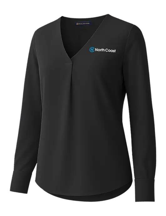 Brooks Brothers Womens Black Open-Neck Satin Blouse  w/North Coast Logo