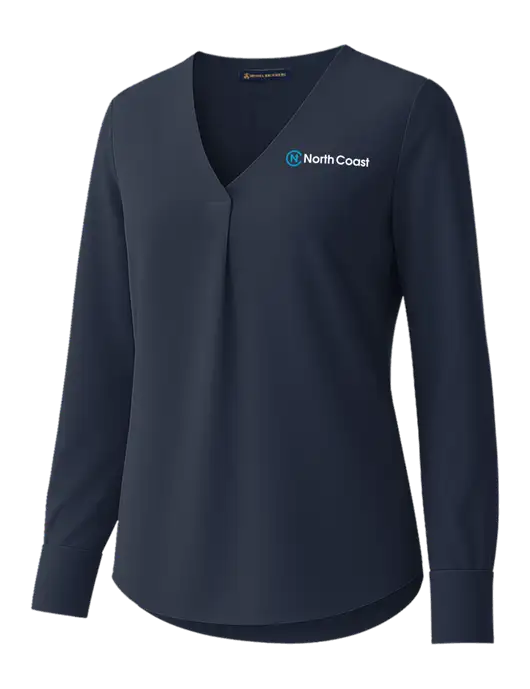 Brooks Brothers Womens Dark Navy Open-Neck Satin Blouse  w/North Coast Logo