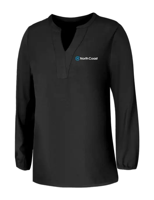 Mercer+Mettle Womens Deep Black Stretch Crepe 3/4 Sleeve Blouse w/North Coast Logo