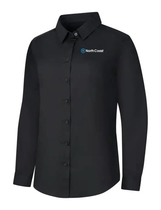 Womens Black Long Sleeve Carefree Poplin Shirt w/North Coast Logo