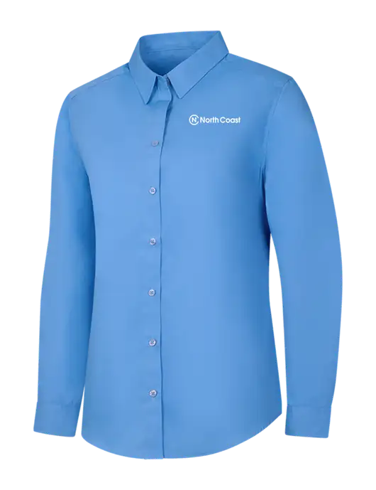 Womens Carolina Blue Long Sleeve Carefree Poplin Shirt w/North Coast Logo