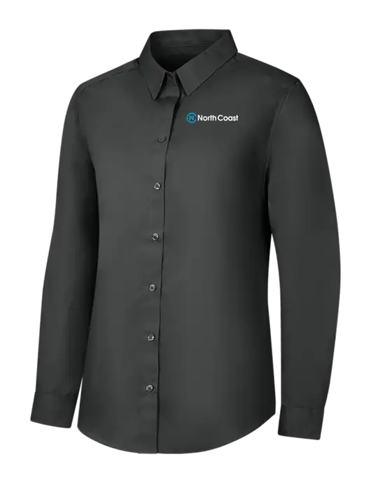 Womens Dark Grey Long Sleeve Carefree Poplin Shirt w/North Coast Logo