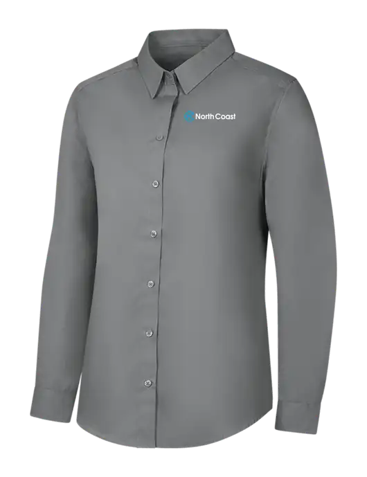 Womens Medium Grey Long Sleeve Carefree Poplin Shirt w/North Coast Logo