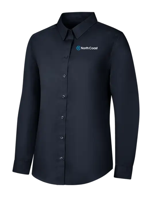 Womens River Blue Navy Long Sleeve Carefree Poplin Shirt w/North Coast Logo