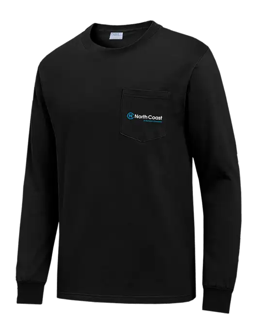 Black Long Sleeve Heavyweight 6.1 oz Pocket T-Shirt w/North Coast Logo