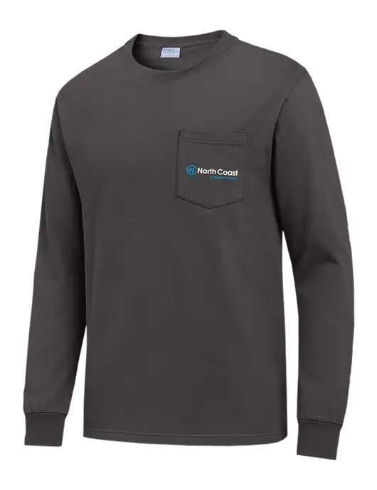 Charcoal Long Sleeve Heavyweight 6.1 oz Pocket T-Shirt w/North Coast Logo