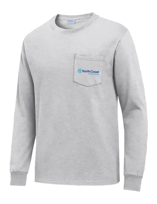 Light Grey Heather Long Sleeve Heavyweight 6.1 oz Pocket T-Shirt w/North Coast Logo