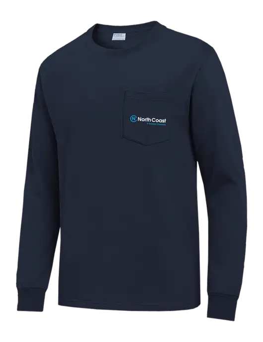 Navy Long Sleeve Heavyweight 6.1 oz Pocket T-Shirt w/North Coast Logo