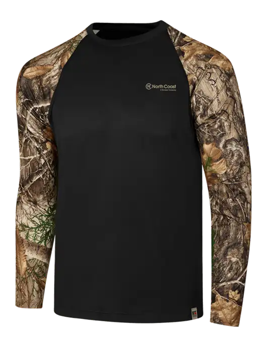 Russell Outdoors Black/Realtree Edge Camo Colorblock Performance Long Sleeve T-Shirt w/North Coast Logo