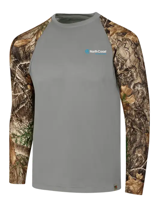 Russell Outdoors Medium Grey/Realtree Edge Camo Colorblock Performance Long Sleeve T-Shirt w/North Coast Logo