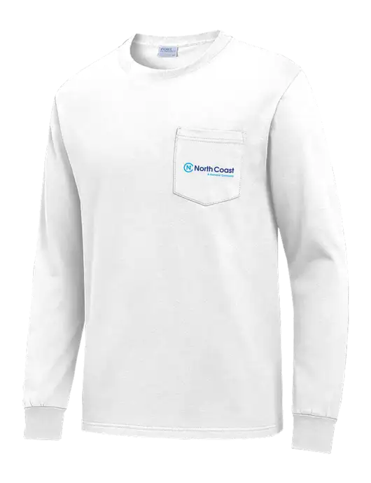White Long Sleeve Heavyweight 6.1 oz Pocket T-Shirt w/North Coast Logo
