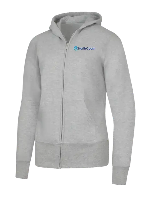 Grey Heather Womens Core Fleece Full-Zip Hooded Sweatshirt w/North Coast Logo