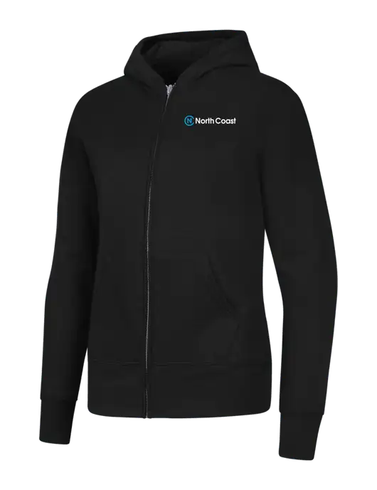 Jet Black Womens Core Fleece Full-Zip Hooded Sweatshirt w/North Coast Logo