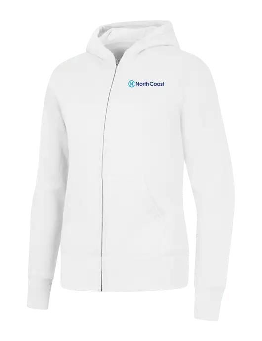 White Womens Core Fleece Full-Zip Hooded Sweatshirt w/North Coast Logo