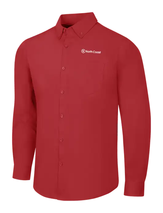 Red Long Sleeve Carefree Poplin Shirt w/North Coast Logo