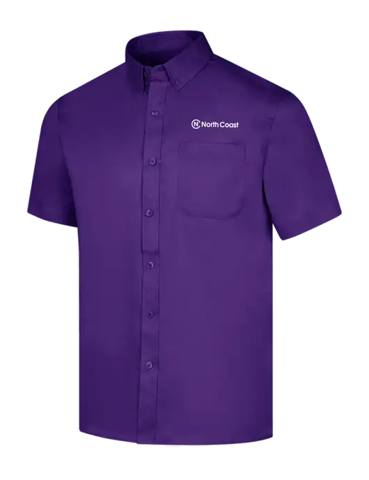 Short Sleeve Purple Superpro React Twill Shirt w/North Coast Logo