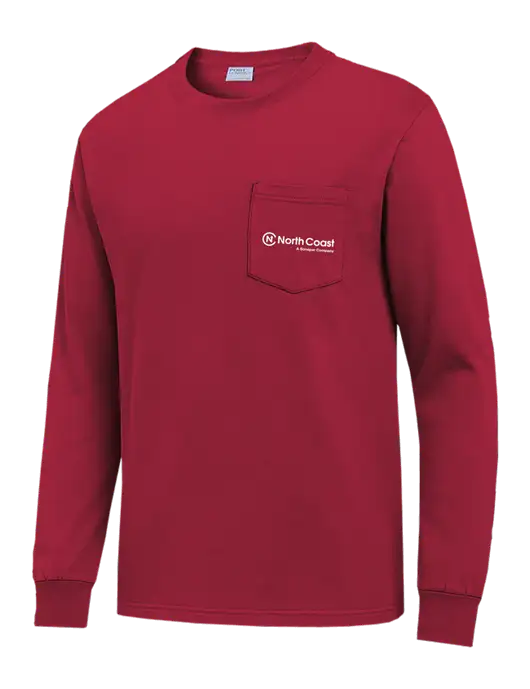 Red Long Sleeve Heavyweight 6.1 oz Pocket T-Shirt w/North Coast Logo