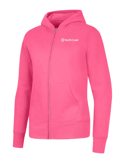 Neon Pink Womens Core Fleece Full-Zip Hooded Sweatshirt w/North Coast Logo
