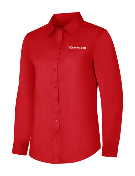 Red Womens Long Sleeve Superpro React Twill Shirt w/North Coast Logo