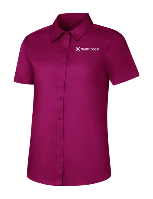 Womens Dark Fucia Short Sleeve Superpro React Twill Shirt w/North Coast Logo