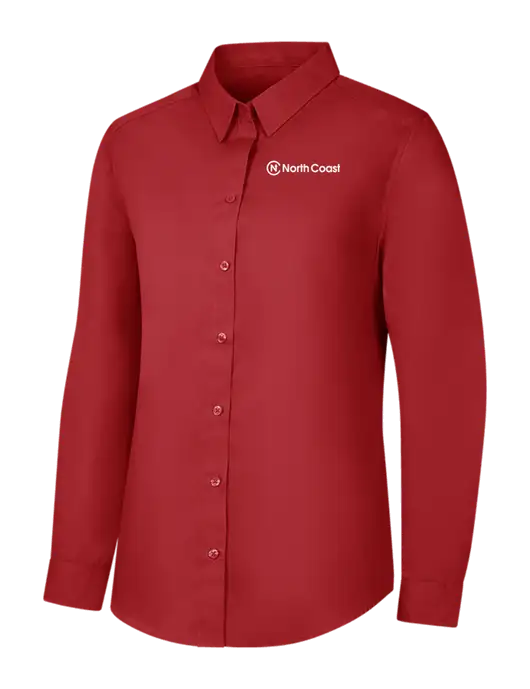 Womens Rich Red  Long Sleeve Carefree Poplin Shirt w/North Coast Logo