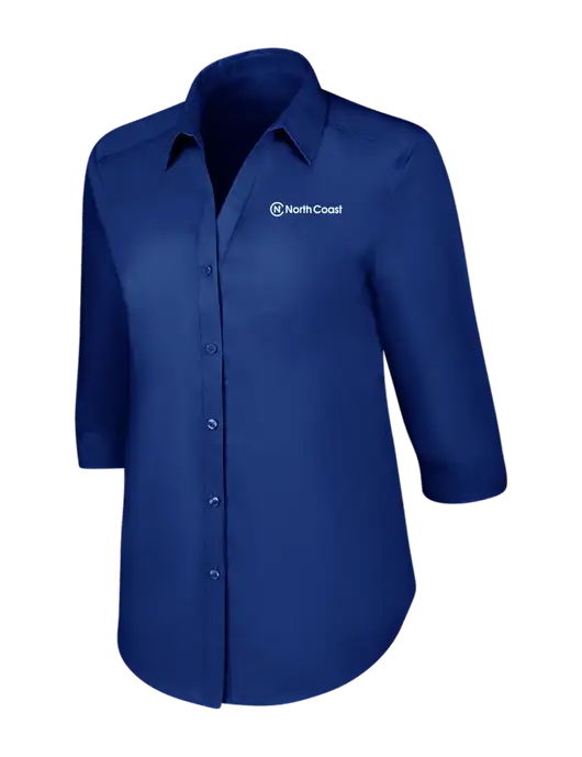 Womens Royal 3/4 Sleeve Carefree Poplin Shirt w/North Coast Logo
