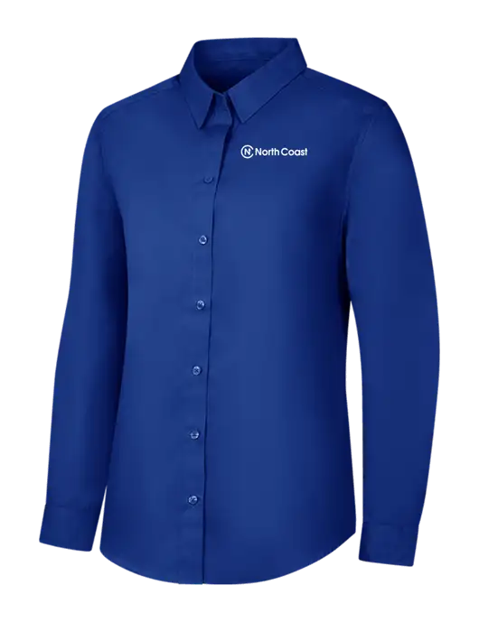 Womens Royal Long Sleeve Carefree Poplin Shirt w/North Coast Logo