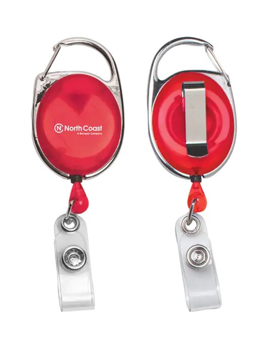 Red Carabiner Style Badge Reel and Badge Holder w/North Coast Logo