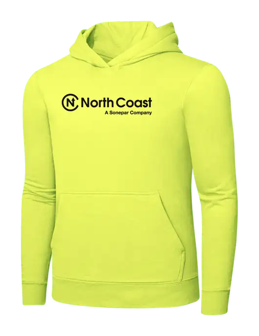 Safety Yellow 7.8. oz Ring Spun Hooded Sweatshirt w/North Coast Logo