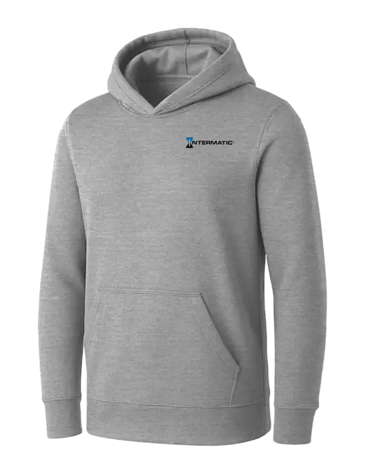 Womens Light Grey Heather Core Fleece Pullover Hooded Sweatshirt w/Intermatic Logo, White Mountain Sunset Logo